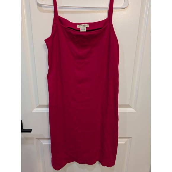 Eddie Bauer Dress Womens Large Pink Cami Spaghetti Strap 100% Cotton Slip Knit - Picture 1 of 3